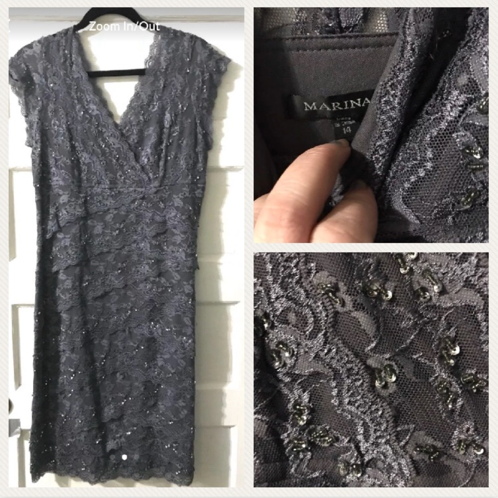 Marina lace layered sequence dress
